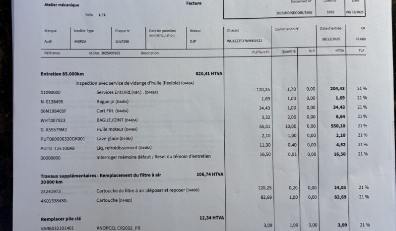 AUDI RS6 4.0 V8 TFSI Quattro C8 Tiptronic S – 2021 ( MOD 2022 ) – Vendue complet