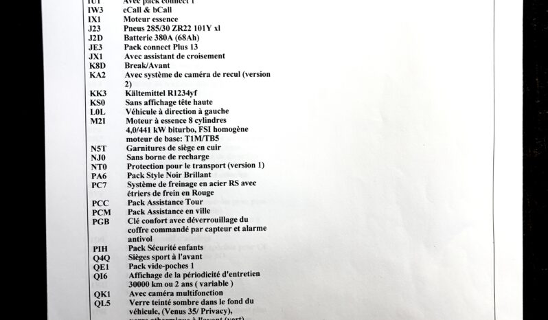 AUDI RS6 4.0 V8 TFSI Quattro C8 Tiptronic S – 2021 ( MOD 2022 ) – Vendue complet