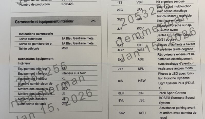 Porsche 992.1 Carrera 3.0 PDK *TVA récupérable * – 2021 complet