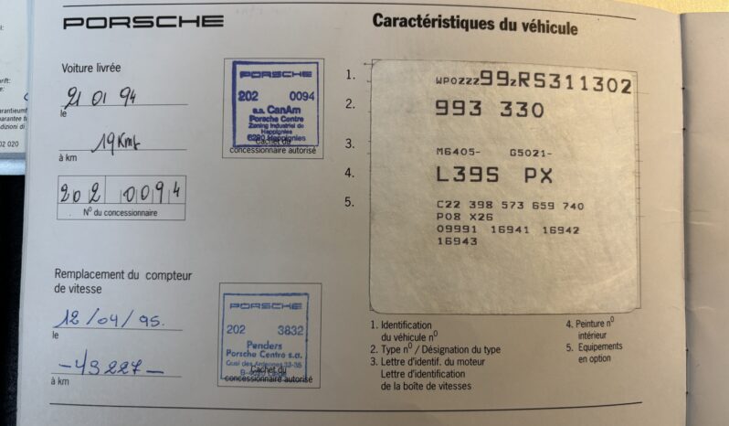 Porsche 993 Carrera 3.6 Coupé BV6 – 1994 – Vendue complet