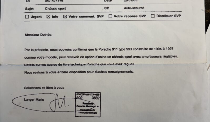 Porsche 993 Carrera 3.6 Coupé BV6 – 1994 – Vendue complet