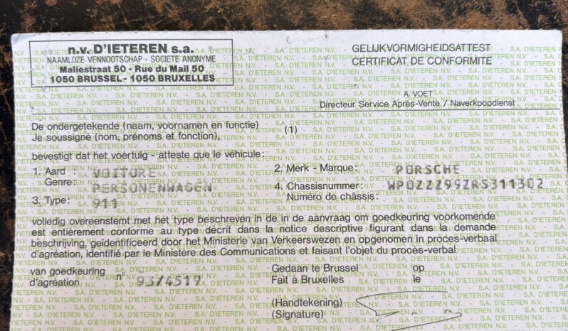 Porsche 993 Carrera 3.6 Coupé BV6 – 1994 – Vendue complet