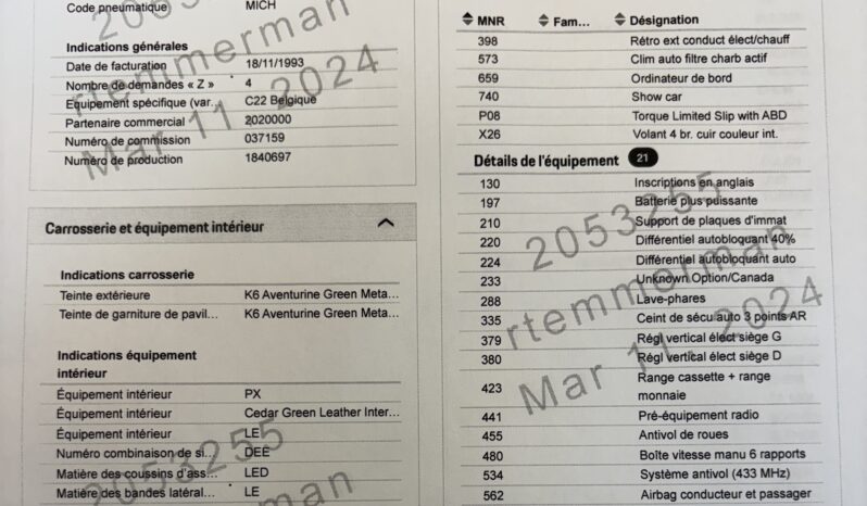 Porsche 993 Carrera 3.6 Coupé BV6 – 1994 – Vendue complet