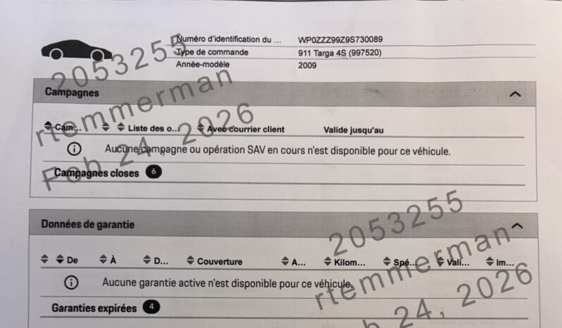 Porsche 997.2 Targa 4S 3.8 PDK – 2008 ( Mod 2009 ) – Vendue complet